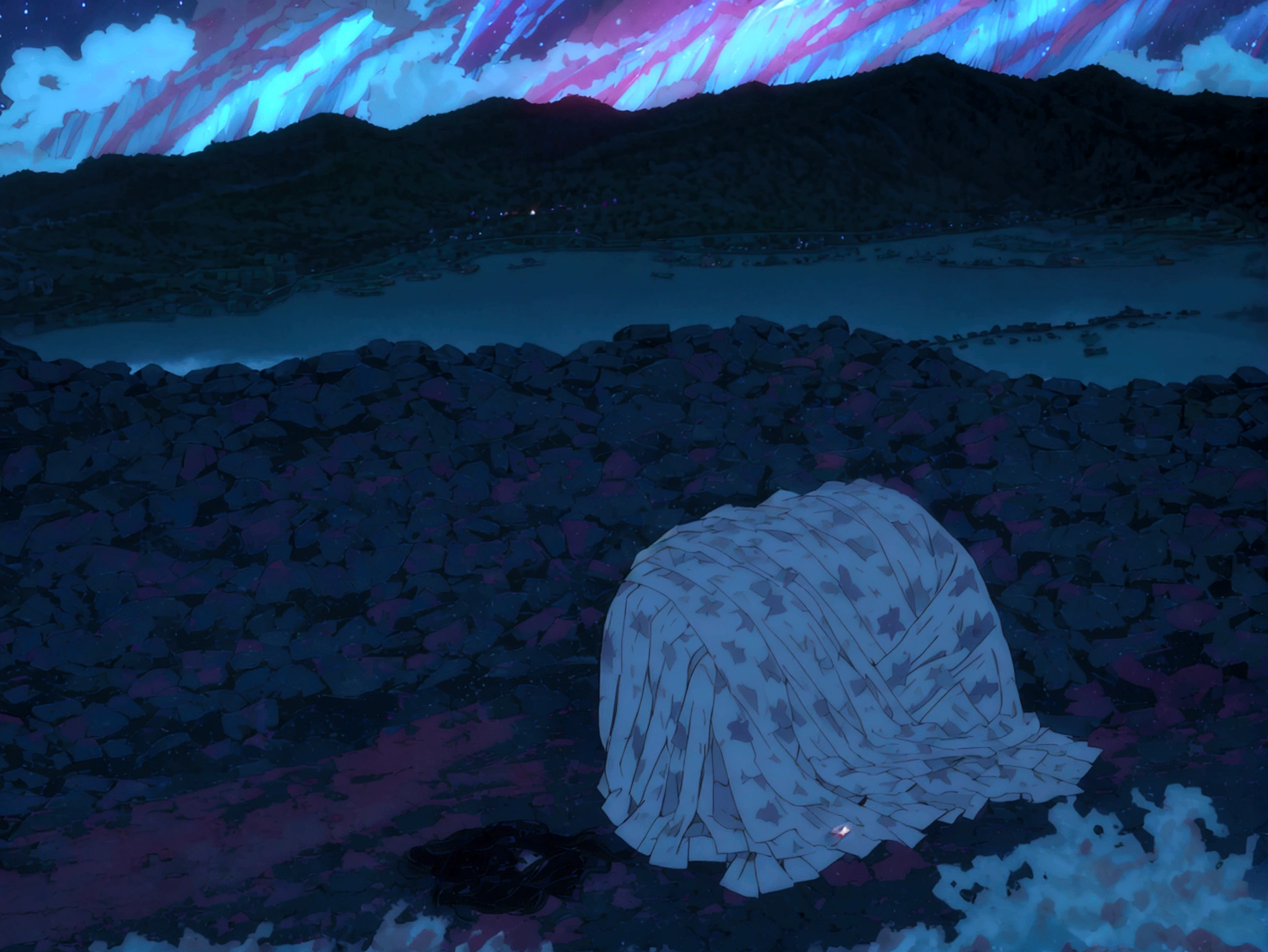 night Ocean view from the room night空 The stars shine The girl is sleeping