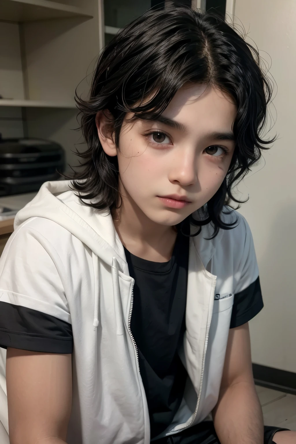 Create a boy with brown skin and wavy black hair.