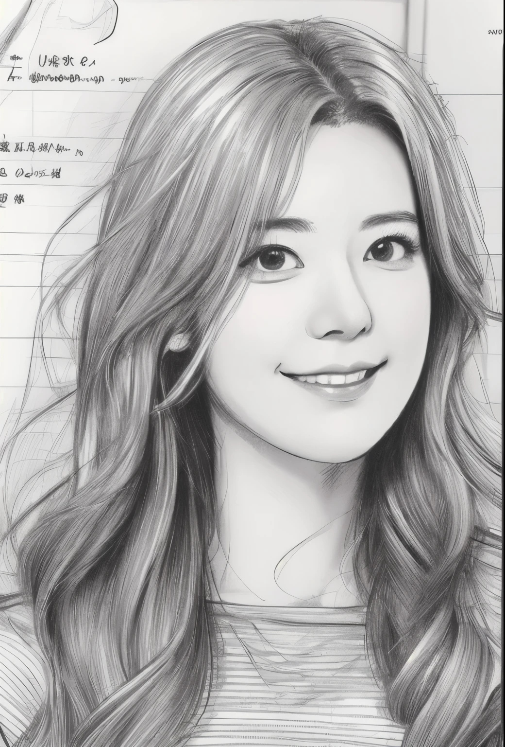 beautiful, alone, 最high quality, High resolution,masterpiece, high quality, One girl, sketch, drawing, pencil speed drawing works, ((user manual, sketch:1.5)), smile,
