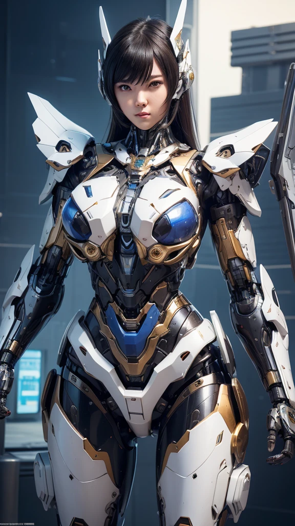 Textured skin, Super Detail, high details, High quality, Best Quality, hight resolution, 1080p, hard disk, Beautiful,(Super Heroine),Oppai Missile,beautiful cyborg woman,Mecha Cyborg Girl,Battle Mode,Girl with a Mecha Body,She wears a battle cyborg mech with a weapon,Fulll body Shot