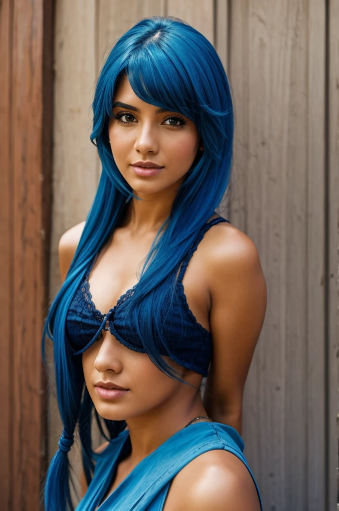 Latin woman with blue hair 