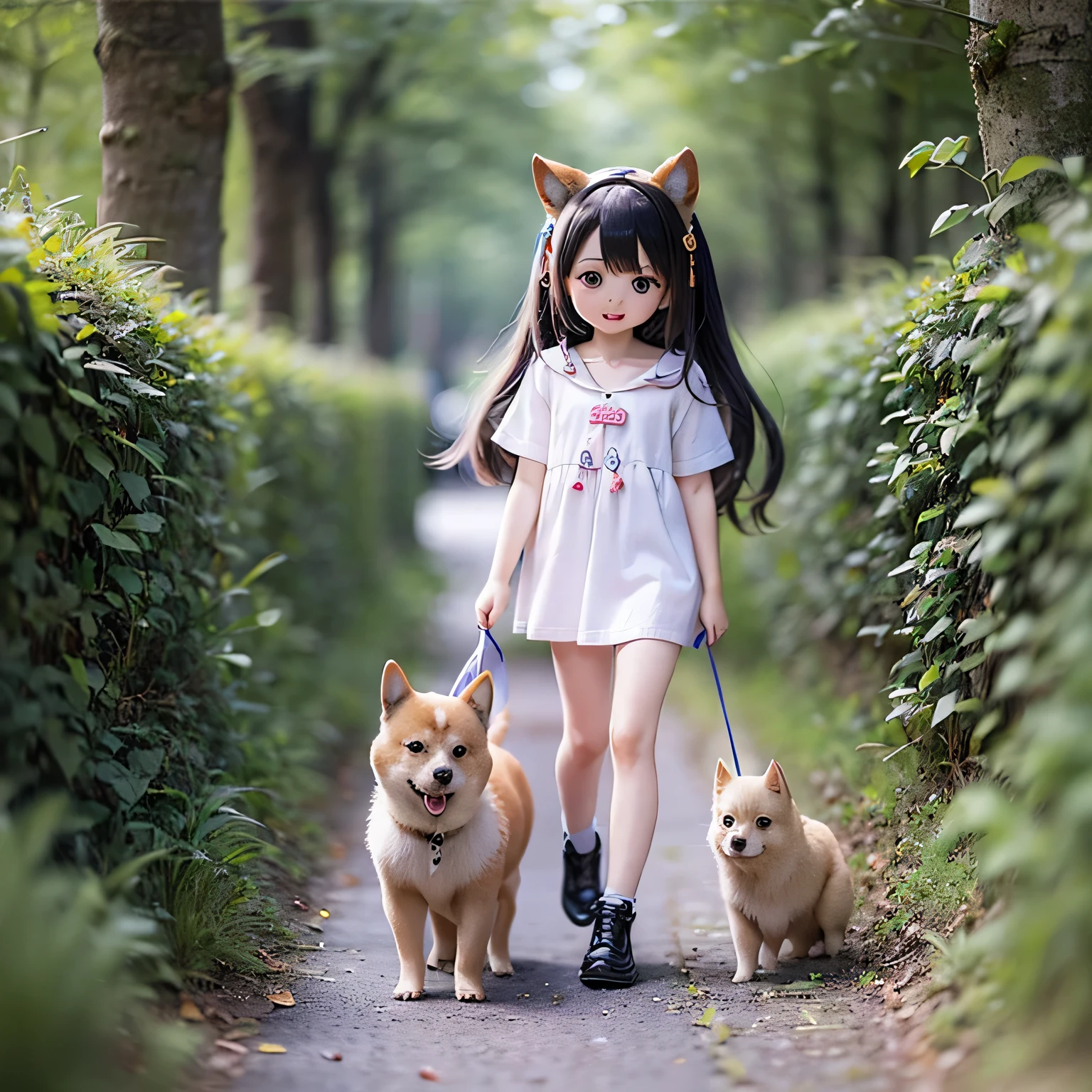 Shiba Inu girl Chibi cute girl Dog-walking play together