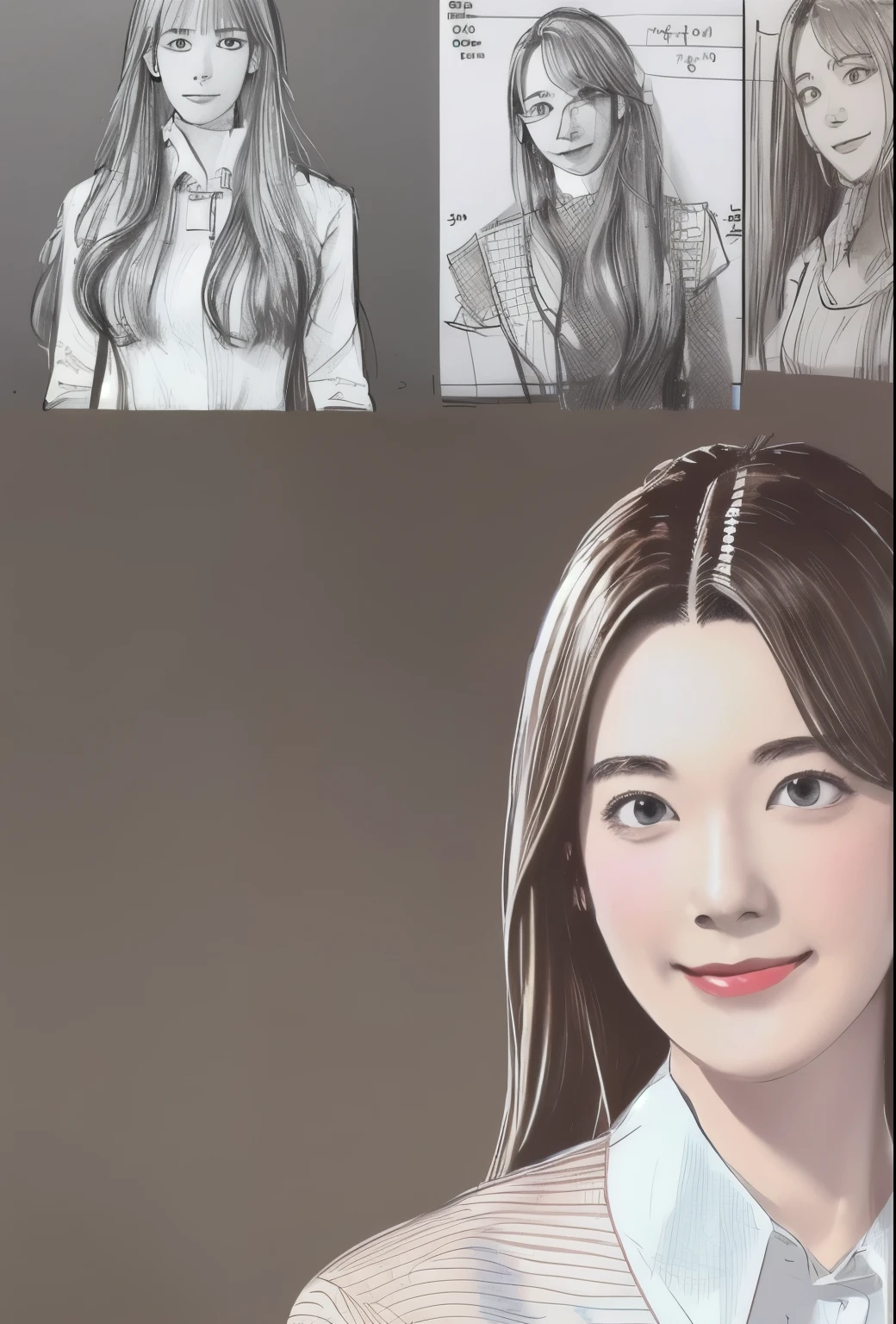 beautiful, alone, 最high quality, High resolution,masterpiece, high quality, One girl, sketch, drawing, pencil speed drawing works, ((user manual, sketch:1.5)), smile,