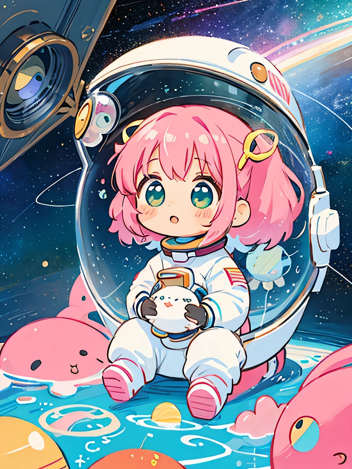 Momoko Sakura style、Kawaii Design, The most beautiful girl of all time、chibi, (((Cute and colorful amoeba))), (((Space Exploration)))