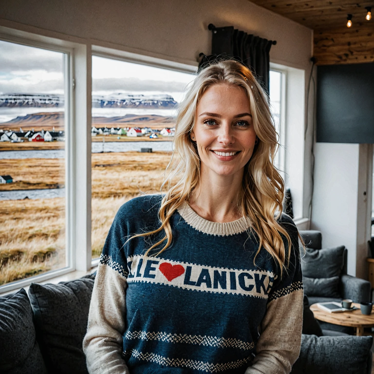 a beautiful picture of an typical icelandic woman in casual clothes, high quality,full upperbody, (smile:0.5), nsfw, solo 1 woman, there are some sexual aspects in the picture, the focus is on her