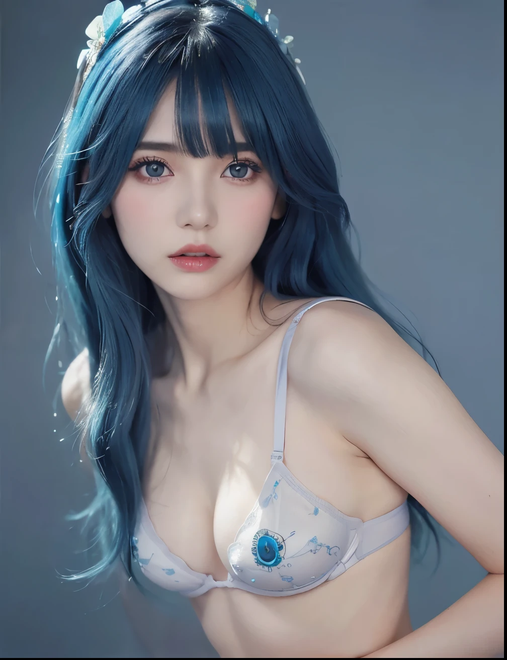 8K, Top Quality, Intricate Details, Ultra Detail, Ultra High Resolution, Masterpiece, random angle, Slender, Smile, (Makeup: 0.4), (Fluffy Blue Eyes: 1.21), blue Eyes, ((full body)), no shadow, 1 girl, kneeling, (( full body)), ((close up shot)), ((tall)), (((fit body))), (((slim face))), (((sky blue hair, long hair, side bangs)), (((detailed face, detailed face, sharp face, slim face, sharp face, sharp eyes, small lips, half open lips))), no shadow on body, ((evangelion suit)), (()), Beautiful girl with accentuated slender abs: 1.4, Six Pack Abs: 1.4, Bust Botox, Big, Perfect Body, detail leg, (Dark Night Background: 1.2)