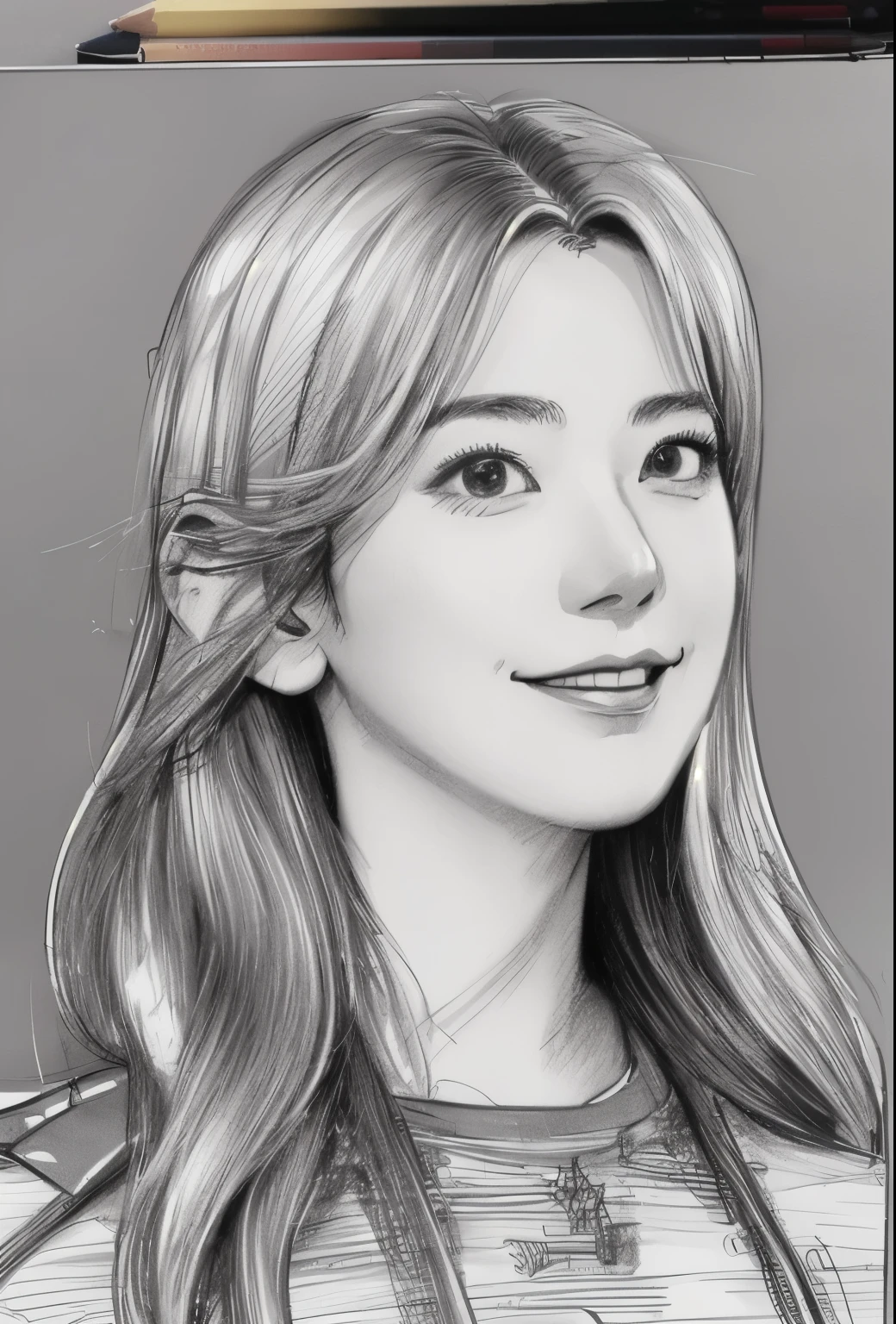 beautiful, alone, 最high quality, High resolution,masterpiece, high quality, One girl, sketch, drawing, pencil speed drawing works, ((user manual, sketch:1.5)), smile,
