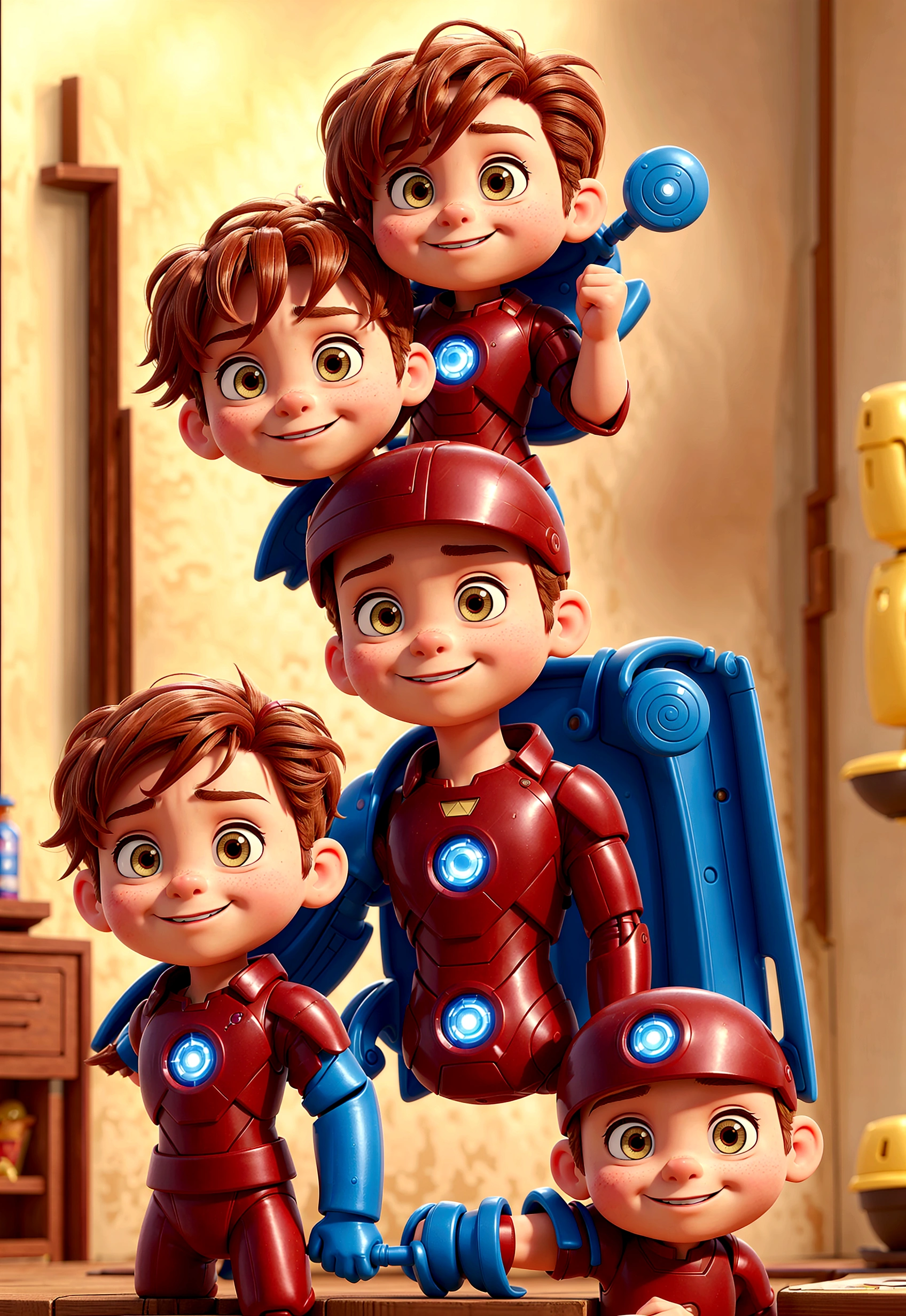 A cute  wearing an Iron Man costume，Comic style，No background