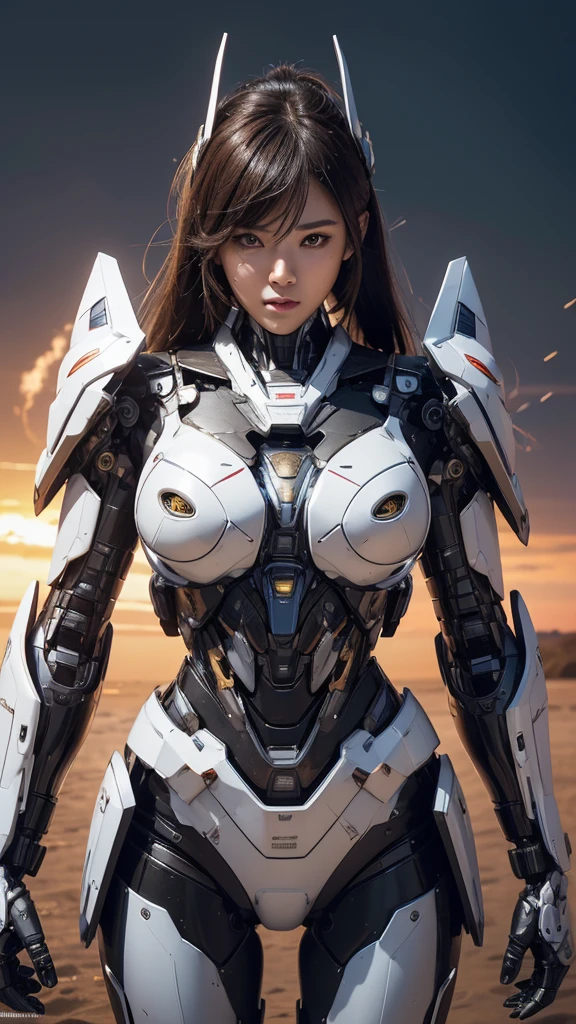 Textured skin, Super Detail, high details, High quality, Best Quality, hight resolution, 1080p, hard disk, Beautiful,(Super Heroine),Oppai Missile,beautiful cyborg woman,Mecha Cyborg Girl,Battle Mode,Girl with a Mecha Body,She wears a battle cyborg mech with a weapon,Fulll body Shot