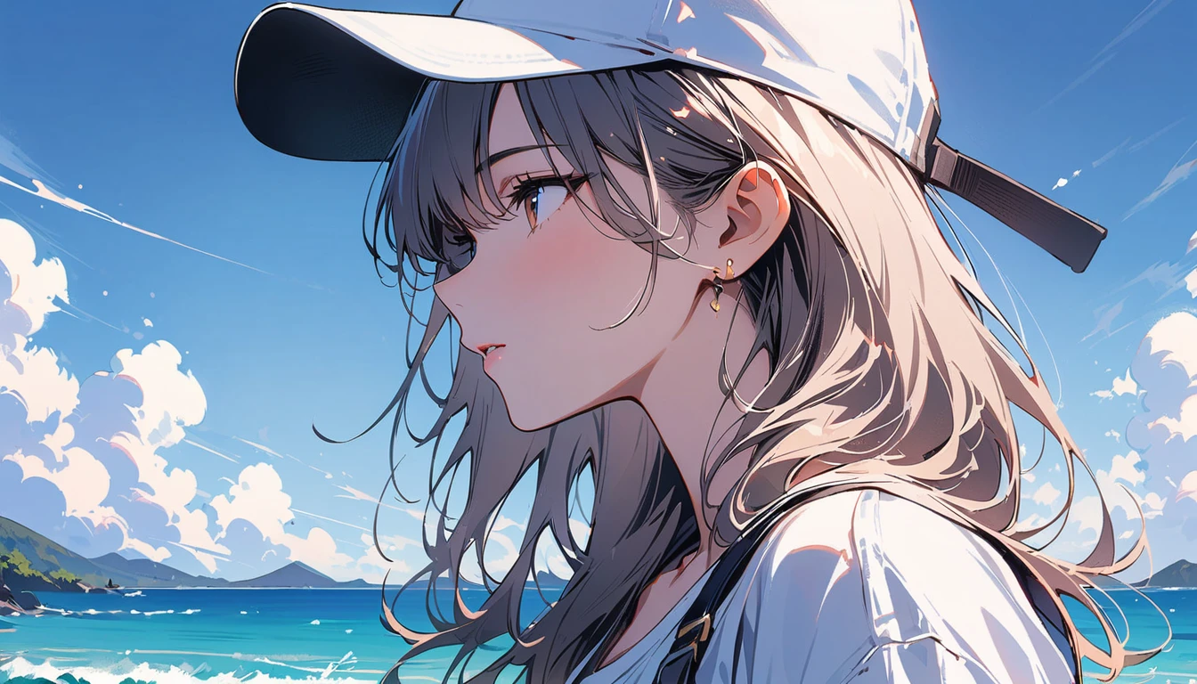 (masterpiece, Highest quality:1.2), 1 Girl, alone,Eyes open,Have a coffee,Tropical atmosphere,Ocean