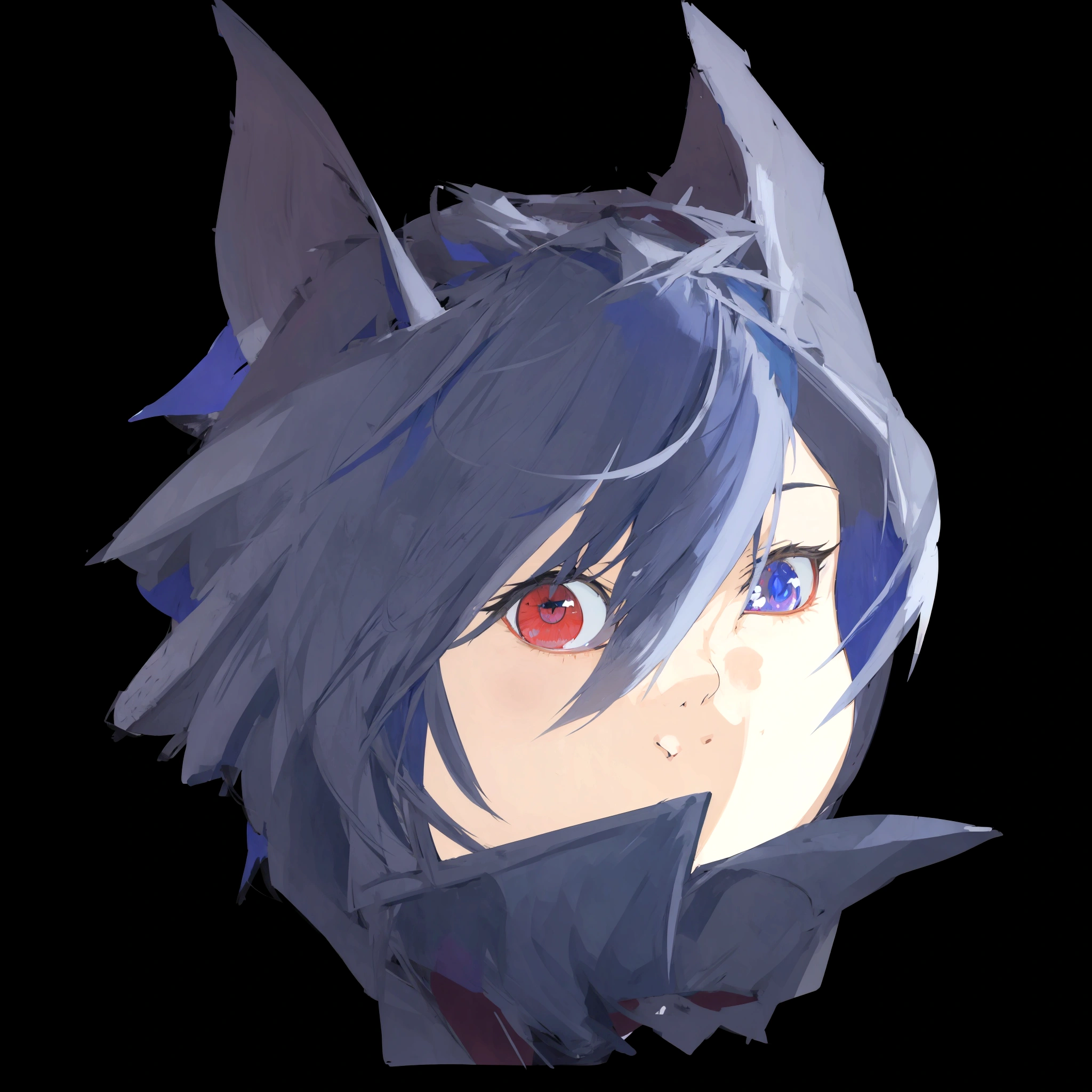 anime girl with blue hair and red eyes looking to the side, 2 d anime style, anime stylized, made with anime painter studio, epic anime style, anime moe artstyle, trigger anime artstyle, anime artstyle, anime catgirl, wolf ears, anime girl with cat ears, anime styled 3d, 2 d anime, in anime style