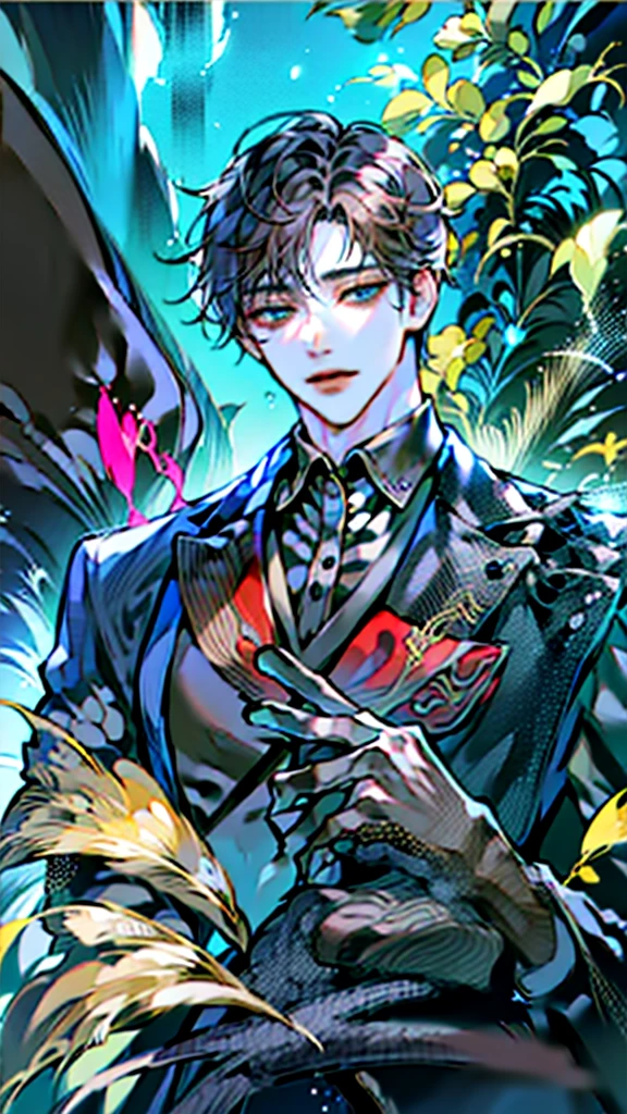 1man, manhwa, black hair, black eyes, wearing formal wear, ID photo, handsome, two block hair, HD, 8K