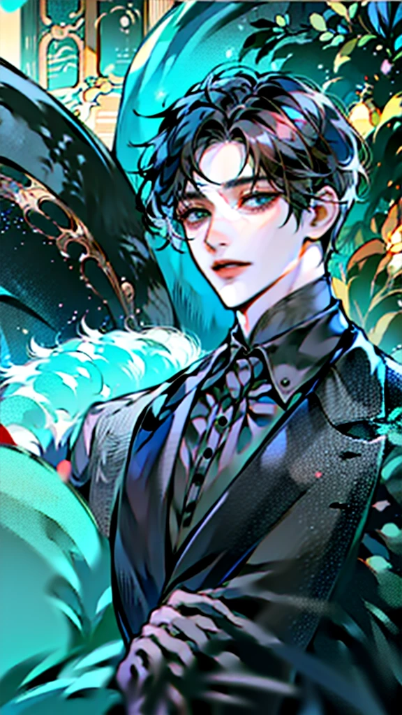 1man, manhwa, black hair, black eyes, wearing formal wear, ID photo, handsome, two block hair, HD, 8K