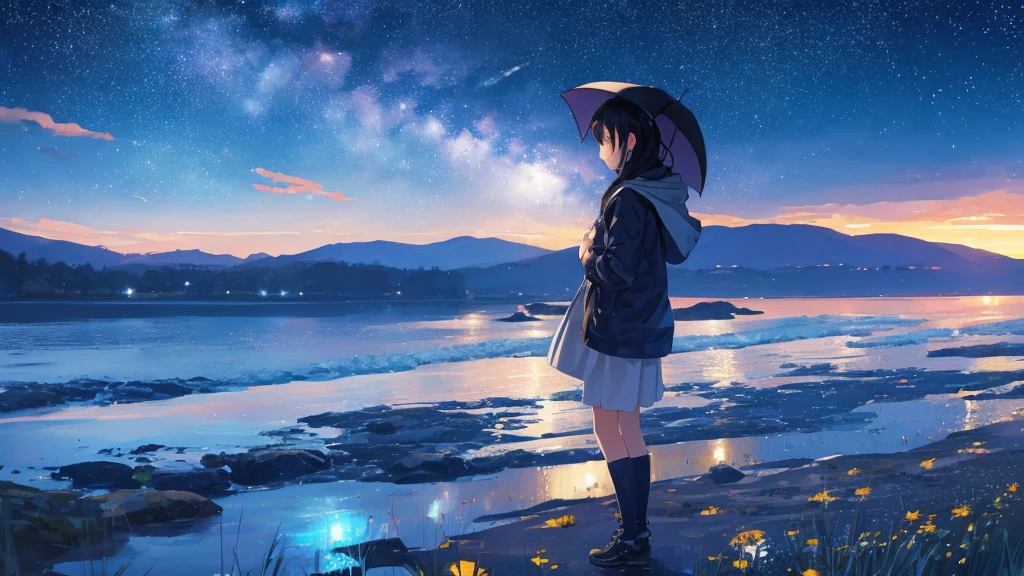 night　Starry Sky　川のせせらぎが聞こえるnightの森、I can hear the sound of rain