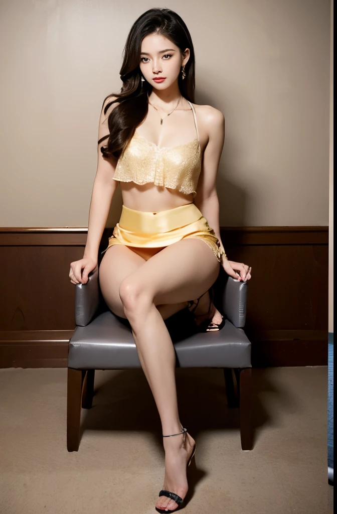 (masterpiece:1.3), (8 thousand, realistic, RAW photos, best quality: 1.4), (1 woman),(sheer silk blouse), (short skirt), (양 다리에 짙은색 realistic 팬티 스타킹 신고), (Wearing high heels on both feet), (Wearing high heels on both feet), (full body shot), (Beautiful makeover), (realistic이고 매우 아름다운 얼굴),  (long eyelashes), (double eyelid), (realistic이고 섬세한 아름다운 눈), (big bust) , (Strong body through exercise), (beautiful abs), (Beautiful heaps), (tall), (really beautiful body), (black hair. parted, long hair:1.3), (아름다운 parted스타일), (beautiful skin), (ultra high resolution),  (golden ratio), (realistic 길고 아름다운 두 다리), (realistic and beautiful arms), (necklace), (earring),(beautiful nails manicure), (So beautiful and sexy)