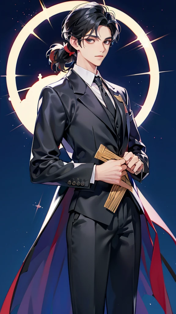 1man, manhwa, black hair, black eyes, wearing formal wear, ID photo, handsome, two block hair, HD, 8K