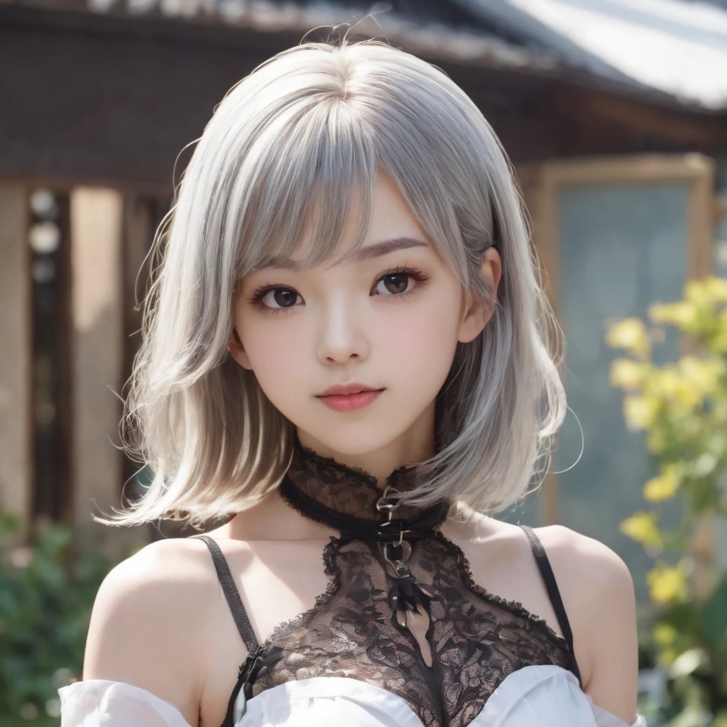BREAK Perfect Anatomy、Highest quality、(cute:1.1)、(cute)、(High resolution:1.2)、Unbelievably absurd:1.3、Incredible illustrations、(cuteイラスト:1.2)、nsfw,（Beautiful background、Late Night、garden、Planting）、1gial(Silver Hair、Straight Hair、Bobcut、9 years old female,height 1.2meters, slim 25kg）(flat chest、Dark Skin:1.4)( Sex preparation:1.2、doggystyle),(all fours,shackles,restrained）、,pussy juice:1.2,How(anal,Sex),(1boy),penis ,（school uniform,garter belt）（front view）