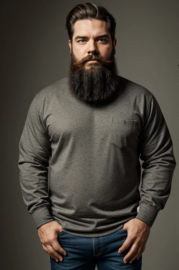 Create a bearded person with his hands in his pockets and lazy