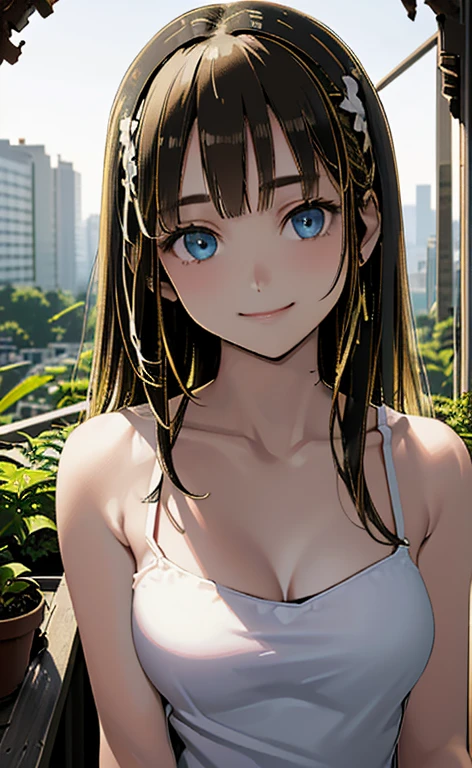 (masterpiece:1.5、Photorealistic:1.4,High Saturation:1.4、high resolution:1.4)、,(spot light:1.2、Exquisite beautiful eye:1.5,)、
(kind eyes、tareme:1.4),()、(Cute Face、Eyes in Love:1.4)、(blonde hair:1.5)、(middle hair:1.5),(sidelock :1.9),(blunt bangs:1.3),(1 girl)、(aqua eyes:1.2)、(upper body:1.5)、(smile:1.5)),(stand)、()、(head tilt) ,(),(medium breasts),(),(white camisole:1.5),(),(Abandoned city overrun by plants:1.5)、()、()、Slim Body(),Shiny Hair、girl、zydG