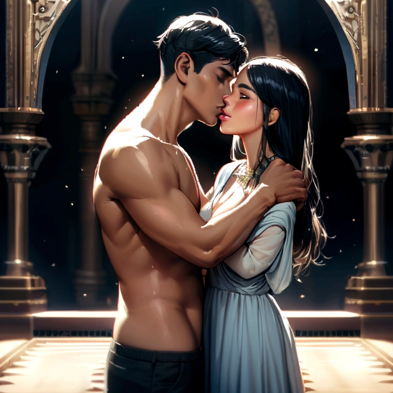 Lips to lips kissing an indian boy and an indian girl both standing without clothes lips of both boy and girls connected