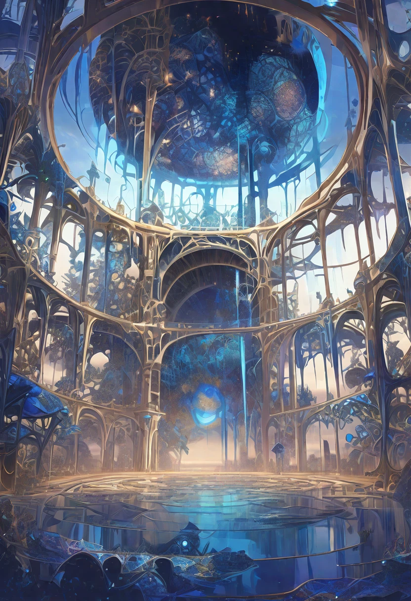 ((masterpiece)), (anime:1.3), ((Highest quality)), (Abstract art:1.5), (High resolution), (pale colour), Wide Shot, (Fractal structure:1.5), , landscape, (beautiful), (Biological atmosphere), deep sea, (pretty girl), beautiful白い髪, transparent Glass ice mirror Blue rose water晶 透き通っている water prism