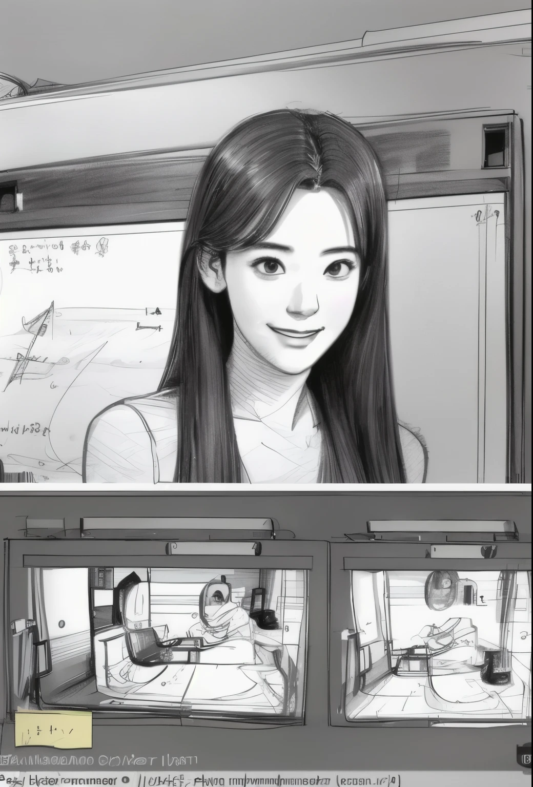 beautiful, alone, 最high quality, High resolution,masterpiece, high quality, One girl, sketch, drawing, pencil speed drawing works, ((user manual, sketch:1.5)), smile,