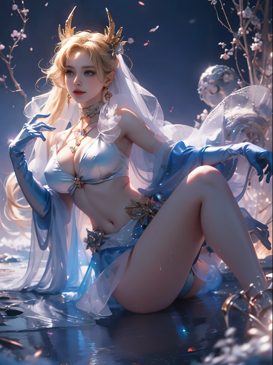 (8k extremely detaileded CG unit wallpaper),(Highest quality),(Best illustrations),(Best Shadow), (detailed: 1.4), 。.。.。.。.。.。.。.3d, んdebtdebt(High Dynamic Range), Light Tracing, NVIDIA, Super Resolution, Scattered beneath the surface, PBR Textures, Post-processing, Anisotropy debtiltering, Depth of written boundary, Maximum sharpness and acutance, Multilayer Texture, Albedo and Specular Maps, Surface Shading, Accurate simulation of light-matter interactions, Perfect balance, Octane Rendering, Two-tone lighting, wide aperture , Low ISO,White balance,Rule of Thirds,8K RAW,intricate-detailed, Delicate pattern, Deep Shadow, masterpiece, real, Roughness, Surreal, Photographed with Canon EOS R5, 50mm lens, debt/2.8, Sharp debtocus, Smoothing, Roughness, Real Life, Photorealistic, Cinematography, 8K Ultra HD,In the flower field,Blue debtlower Girl,1 Girl,solo,Europe,Beautiful Bride,Light Smile,Highly detaileded blonde hair,Mature Woman,Sky Blue Gossamer Veil,Sky blue light cloak,Sky blue gossamer coat,Sky blue thin skirt,Sky blue lace underwear,Sky Blue Lace,Sky Blue Gossamer Gloves,choker,Earrings,gem,Small items,Headdress,Hand decoration,Leg decoration,High heels,Huge breasts,Large Breasts,Big Breasts,Burst chest,Big Breasts,Ample breasts,Expose your breasts,Exposed breasts,Tight waist,Naked butt,Big butt,Bare Belly,Belly button,Wet,Wet body,Sweaty body,Shiny skin,