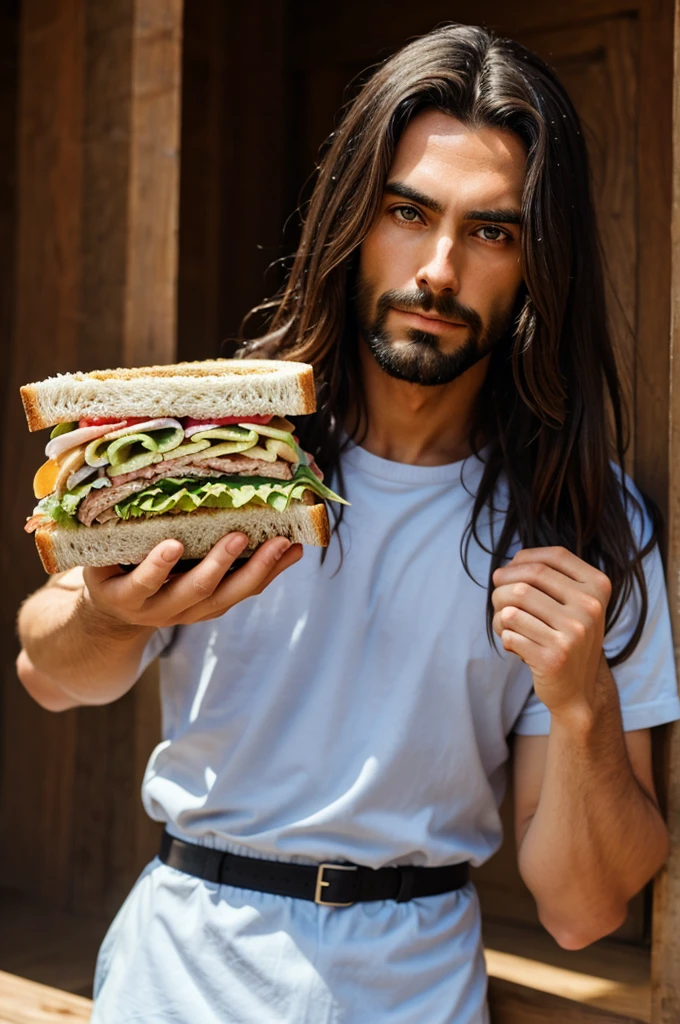 Jesus Christ with sandwich