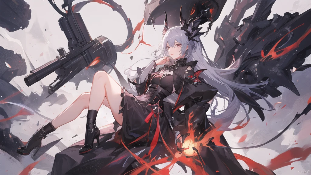Anime girl with gun and red background, Anime drawing by Shitao, Pixiv, Self-sastructing art, Best Anime 4K Konachan Wallpaper, Gapmoe Yandere Grimdark, 2b ..., Amazing Anime 8K, 2b, Devil Anime Girl, Anime girl in a black dress, From Arknights, Anime Style 4k