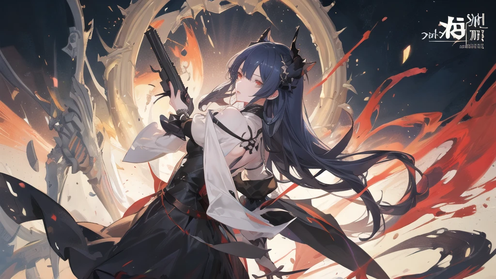 Anime girl with gun and red background, Anime drawing by Shitao, Pixiv, Self-sastructing art, Best Anime 4K Konachan Wallpaper, Gapmoe Yandere Grimdark, 2b ..., Amazing Anime 8K, 2b, Devil Anime Girl, Anime girl in a black dress, From Arknights, Anime Style 4k