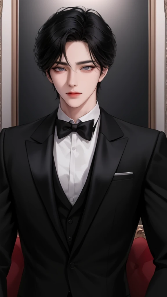 1man, manhwa, black hair, black eyes, wearing formal wear, ID photo, handsome, two block hair, HD, 8K