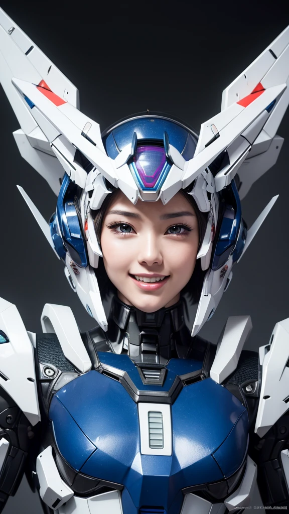 Textured skin, Super Detail, high details, High quality, Best Quality, hight resolution, 1080p, hard disk, Beautiful,(Gundam),Beautiful Smile,beautiful cyborg woman,Mecha Cyborg Girl,Battle Mode,Girl with a Mecha Body,She wears a futuristic Gundam mecha,Fulll body Shot
