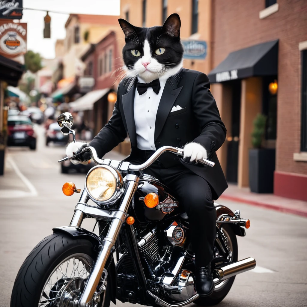 So so so much tuxedo cat,ride harley davidson motorcycle,america ganster,LA street,