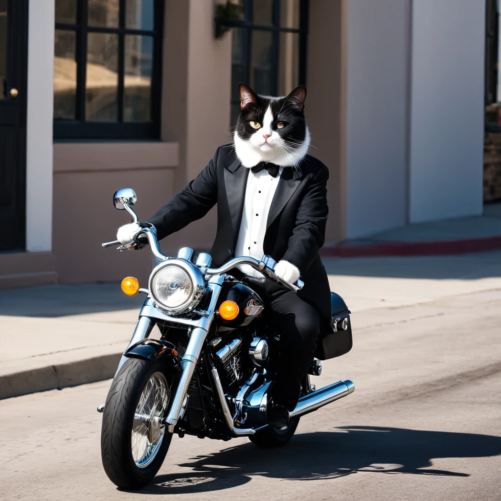 So so so much tuxedo cat,ride harley davidson motorcycle,america ganster,LA street,