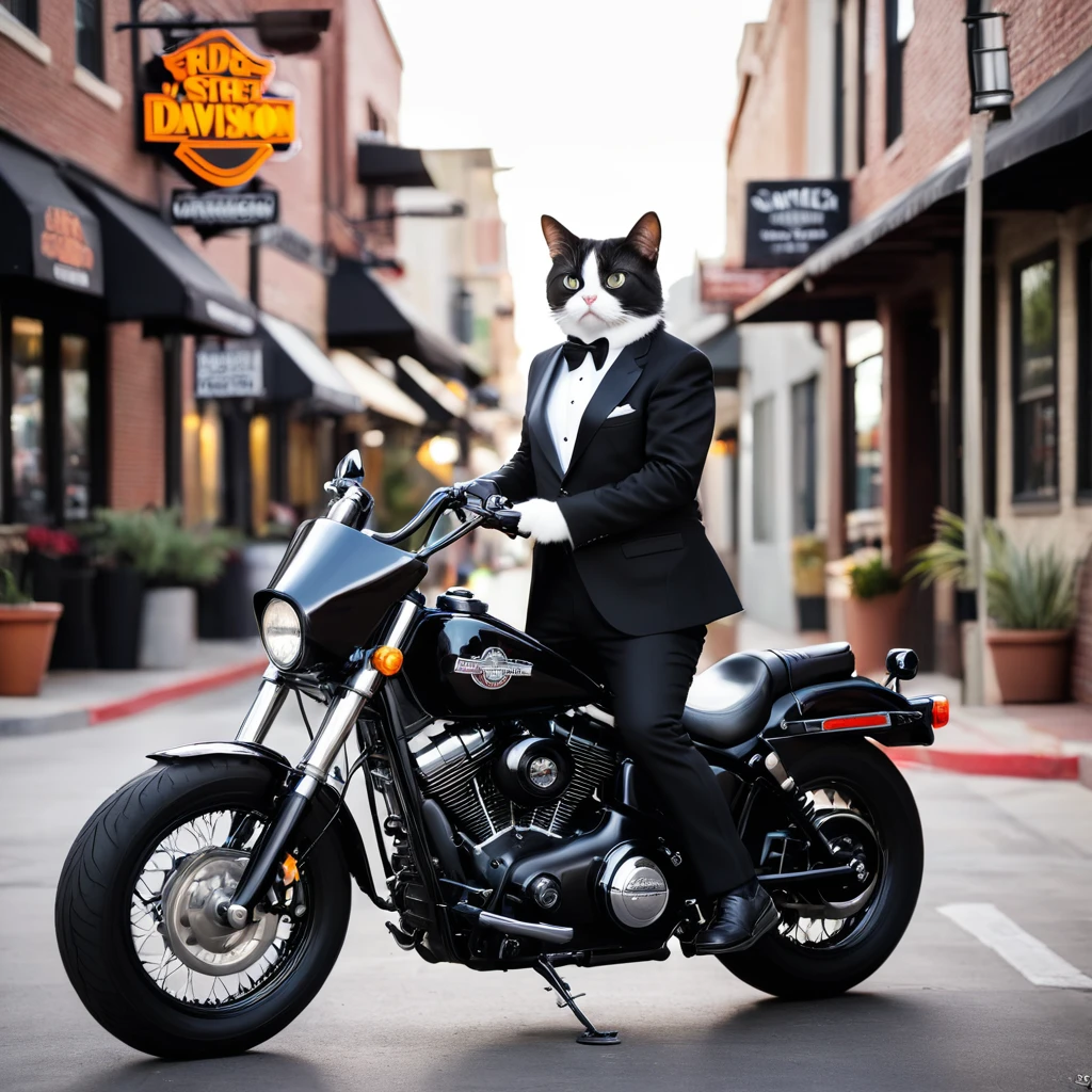  So so so much tuxedo cat,ride harley davidson motorcycle,america ganster,LA street,