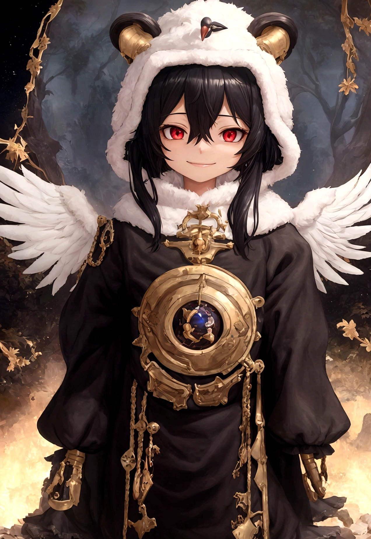 1 Male\(Made in Abyss,youth,aldult,20th Generation,beautiful,Furry,Robe,Bird Head Hood,Black Hair,wide,Loose pants,smile\),Bust,beautiful nature, From a distance it looks strange and chaotic..,Anime Style,Painting from the chest up, break ,quality\(8K,wallpaper of extremely deコーラed CG unit, masterpiece,High resolution,top-quality,top-quality real texture skin,Surreal,Increase the resolution,RAW Photos,la mejor quality,highly ,wallpaper,Cinema Lighting,Ray-tracing,Golden Ratio\),