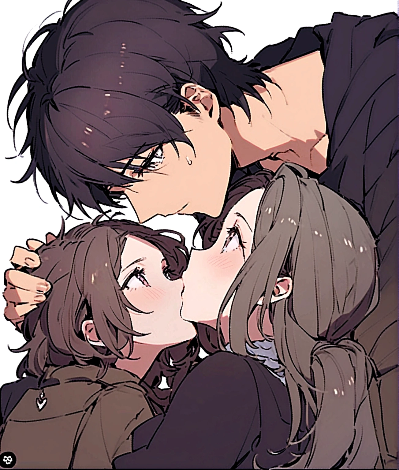 A handsome young man with messy hair, kissing the beautiful girls forehead 