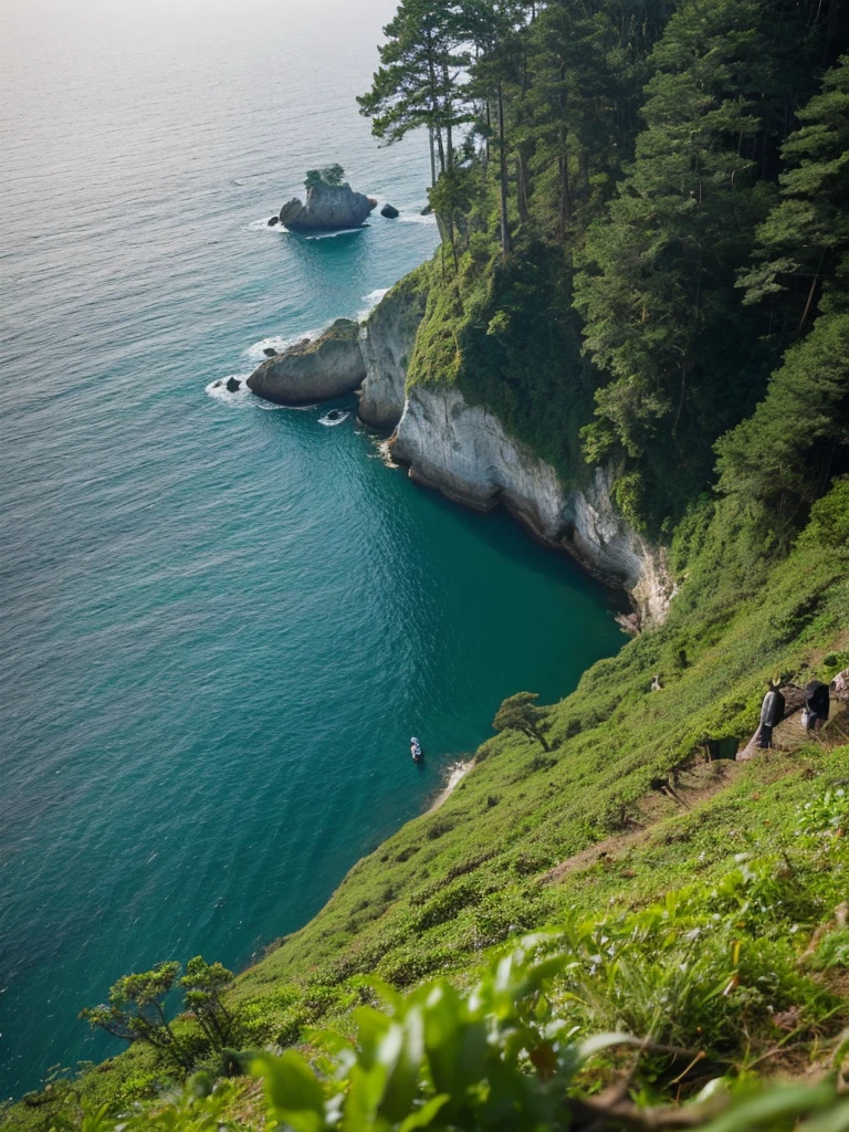 Looking down from the cliff。Forest on the ground