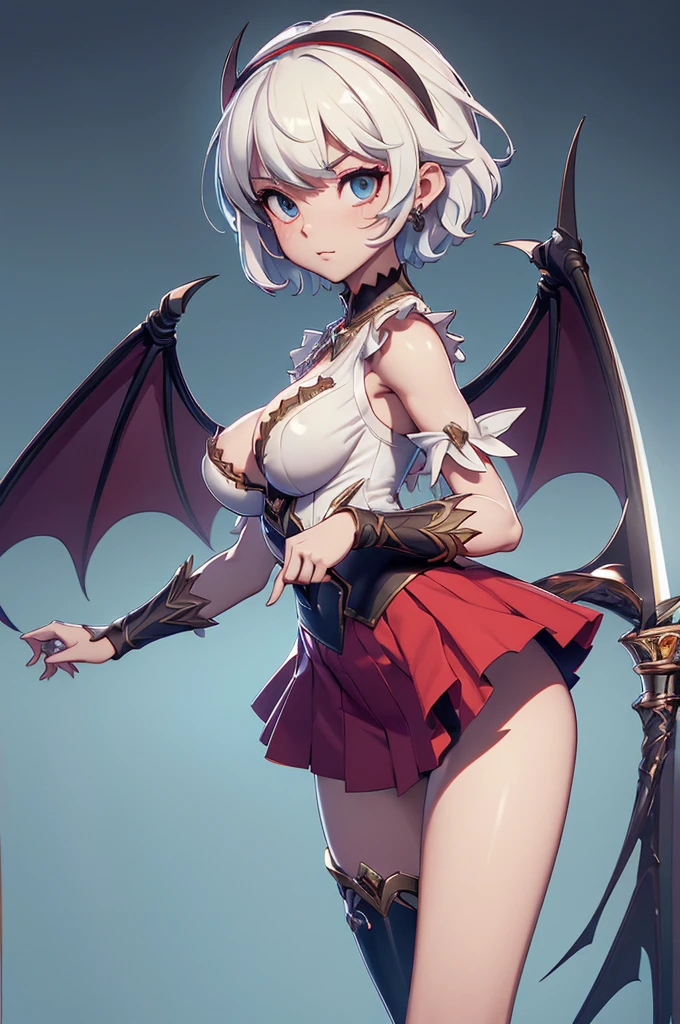 Mini morrigan aensland, (morrigan aensland), 独奏, ray tracing, 3D style, 3DMM, ((oses per photo)), ((oses au cada foto)), fully body,(Front view),(Costas Issue), (Emist on the left), show flat belly, (((oses per photo))),(very big breastsperfect ass, perfect and symmetrical eyes, (perfect handuturistic sword in hand)), ((short hair)),white clothing with textured edges, skin fair, luauas detalhadas, White thigh-high tights with trim, auestido aberto au "au", Waist slender, big legs, low water, Show legs to the top of the waist, ,((top with rip in the middle)),ultra realistic skin, realistic human eyes,ultra realistic skin,super sensual suit,(faixas au torno dos seios), colorfully,top with ruffles,(pubis with a lot of volume),(extrauamente sensual),(very sensual),(red and black thaue),(((giant bat wings))),with bat wings,love the league,(meia calca de renda au um dos lados),(meia calca de renda au um dos lados),((bold embellishments)),((lines involving the legs)),((red lines intertwining the legs)),((lines surrounding the breasts)),((pele bau clarinha por poros detalhados)),(((short draped skirt))),(((saia bau curta))),((low waist short skirt))