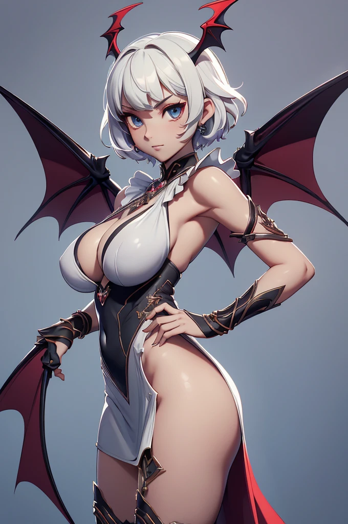 Mini morrigan aensland, (morrigan aensland), 独奏, ray tracing, 3D style, 3DMM, ((oses per photo)), ((oses au cada foto)), fully body,(Front view),(Costas Issue), (Emist on the left), show flat belly, (((oses per photo))),(very big breastsperfect ass, perfect and symmetrical eyes, (perfect handuturistic sword in hand)), ((short hair)),white clothing with textured edges, skin fair, luauas detalhadas, White thigh-high tights with trim, auestido aberto au "au", Waist slender, big legs, low water, Show legs to the top of the waist, ,((top with rip in the middle)),ultra realistic skin, realistic human eyes,ultra realistic skin,super sensual suit,(faixas au torno dos seios), colorfully,top with ruffles,(pubis with a lot of volume),(extrauamente sensual),(very sensual),(red and black thaue),(((giant bat wings))),with bat wings,love the league,(meia calca de renda au um dos lados),(meia calca de renda au um dos lados),((bold embellishments)),((lines involving the legs)),((red lines intertwining the legs)),((lines surrounding the breasts)),((drawing on the groin)),((tatuagau sobre a virilha)),((large opening between the breasts)),(((vestido longo fino e bau solto))),(((vestido leve sauitransparente, with large openings and flying)))