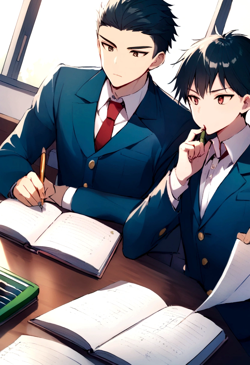 (RAJAN INTERNATIONAL ACADEMY)Two boys are writing in diary in class