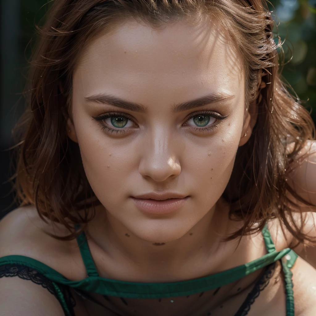 (A beautiful girl with green eyes,1girl,girl in a short skirt,girl in stockings and lingerie,extremely detailed face and eyes,beautiful detailed face,beautiful detailed eyes,beautiful detailed lips,beautiful detailed nose,longeyelashes,realistic,photorealistic,photo-realistic:1.37,best quality,4k,8k,highres,masterpiece:1.2,ultra-detailed,HDR,UHD,studio lighting,ultra-fine painting,sharp focus,physically-based rendering,extreme detail description,professional,vivid colors,bokeh,portraits)