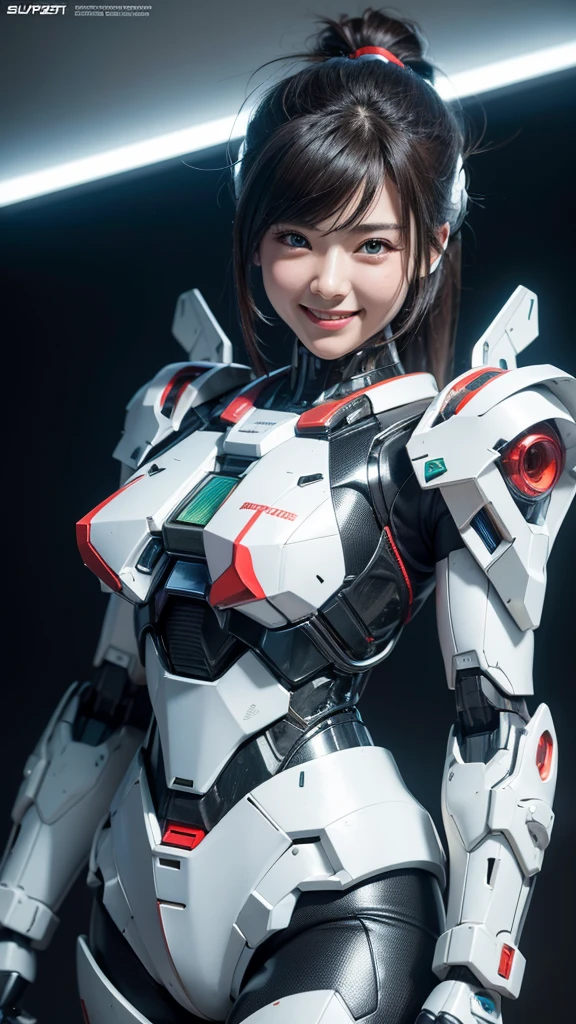 Textured skin, Super Detail, high details, High quality, Best Quality, hight resolution, 1080p, hard disk, Beautiful,(Gundam),Beautiful Smile,beautiful cyborg woman,Mecha Cyborg Girl,Battle Mode,Girl with a Mecha Body,She wears a futuristic Gundam mecha,Fulll body Shot
