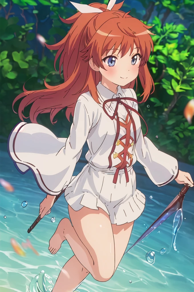 (highly detailed CG illustration), (masterpiece), (best quality), (ultra detailed), (illustration), (1female), standing, Fashion model, (detailed background), (ultra detailed body), (highly detailed body), beautiful detailed eyes, delicate beautiful face, Floating,(high saturation),(colorful splashes),colorful bubble,(shining), focus on face, floating flowers, floating hairs, (shining), best lighting, best shadow, 1female solo, solo, full body, (highly detailed CG illustration), blue_eyes, blush, brown_hair, bangs, long_hair, closed_mouth, ponytail, ribbon, hair_ribbon, red_hair, koshigaya_natsumi_nonnonbiyori, very seductive pose, very cute smile, (anime style)
