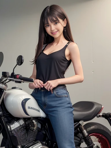 a lot of details, (underweight), 30 years old, detailed black hair, beautiful detailed hair, super fucking beautiful, delicate beautiful face, complex details beautiful and delicate eyes, perfect hands, (flat chest best quality:1.5), perfect and delicate limbs, detailed skin, best quality, ultra-detailed,(cheerful grin:1.5),
tunnel, motorcycle, riding motorcycle, messy hair, t-shirt, jeans, japanese, full body shot, ground-level shot