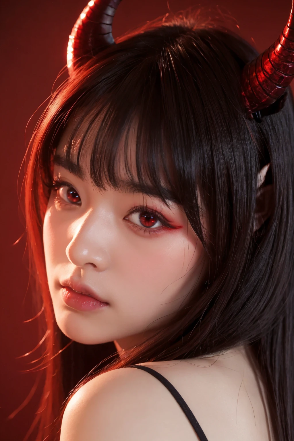 Demon-like horns、Red eyes、