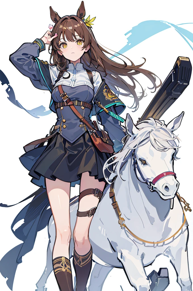 (masterpiece), (best quality), (detailed), Lightweight layer,Brown hair,A beautiful girl,Malta,Horse girl,Second Dimension,Yellow eyes,Manual repair,grace,Handsome,Cool