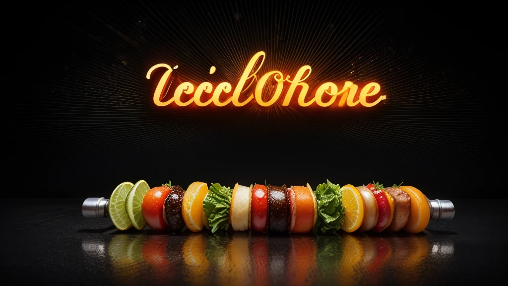 hotdog HOT, vintage soda ICE splesh and crazy sliced lettuce and tomatoes with black gears gradient background with a cool and powerful engine chrome details in metal, sliced oranges and lemons hyper details realistic liquid splesh neon highlighting the word "FOOD DRINK" at the top neon Resolutions 4k