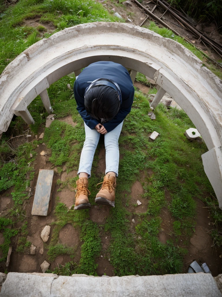 Looking down on the ground from a high mountain