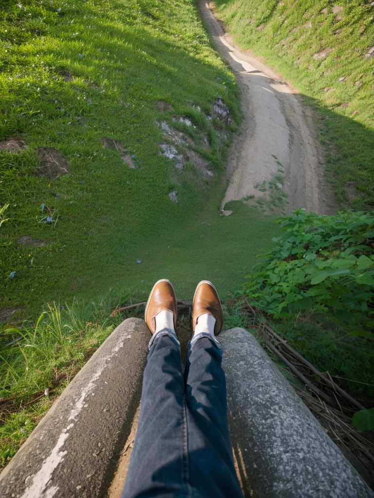 Looking down on the ground from a high mountain